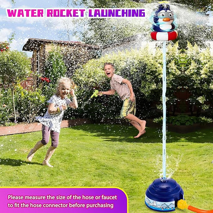 Kids Water Sprinkler Rocket Launcher – Outdoor Water Toys for Summer Backyard Play, Spinning Splash Penguin Rocket for Boys Girls Ages 3-12, Fun Gift for Garden Lawn Birthday