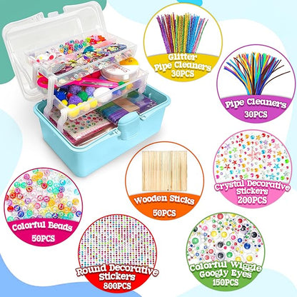 LINAYE 2500+PCS Arts and Crafts Supplies for Kids, DIY Craft Supplies Kit Box for Ages 6-8, Arts and Crafts Kit for Kids, Crafting Supply Set for Girls Boys Birthday Christmas Gifts, Light Blue