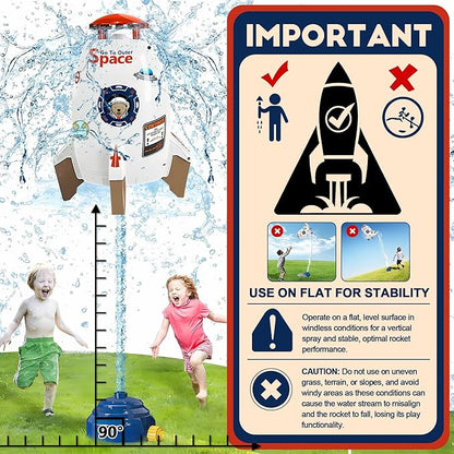 Water Rocket Sprinkler for Kids, Outdoor Sprinkler Rocket Launcher Toy for Backyard, Summer Water Toys for Kids Ages 3-12, Fun Water Powered Rocket Toy (White-1)