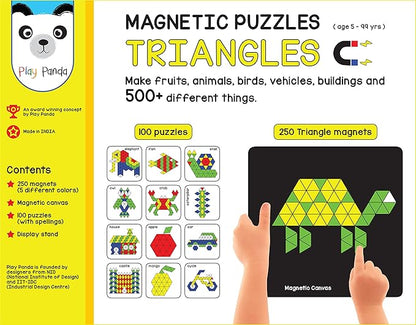 New Magnetic Puzzles : Triangles - Includes 250 Colorful Magnets 100 Puzzles Magnetic Board Display Stand