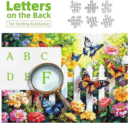 500 Piece Butterfly Garden Jigsaw Puzzle for Adults - 23x15 Inch Colorful Flower & Butterfly Art Puzzle, Unique Cool Puzzles for Home Decor