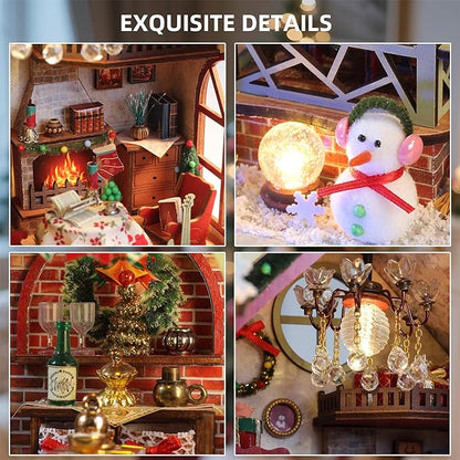 OZJAY Miniature House Kit, Mini House Building Kit with Furniture, DIY Miniature Kit for Adults Teen, Dollhouse Kit for Birthday Christmas, Warm Christmas Lodge