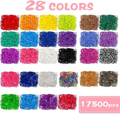 INSCRAFT 17500+ Rubber Loom Bands with 3 Layer Rose Pink Container, 28 Colors, 600 S-Clips, 352 Beads, 40 Cartoon Pendant, Bracelet Making Refill Kit for Kids