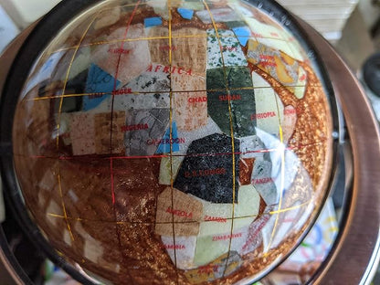Unique Art 10-Inch Tall Table Top Amber Pearl Swirl Ocean Gemstone World Globe with Copper 4 Leg Stand (Amber-4 Leg - Copper)