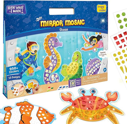 Imagimake Mirror Mosaic Ocean Theme Kids Art Set | DIY Craft Kit with Foil Stickers | Mosaic Kit for Kids | Birthday Gift for Boys and Girls Ages 3-8 | Toys for 4 Year Old Boys