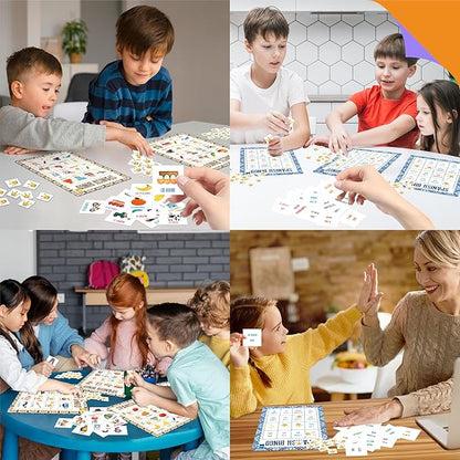 Spanish Bingo Game, 25 Boards for Spanish Vocabulary Bilingual Word Bingo Game Educational Toys for Language Learning - Ages 5 and up (Up to 25 Players)