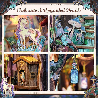 CUTEBEE Book Nook Kit - DIY Miniature House Dollhouse Kit for Adults and Teens, Booknook Tiny House Bookshelf 3D Wooden Puzzle, Gifts for Family (The Grace of The Forest)