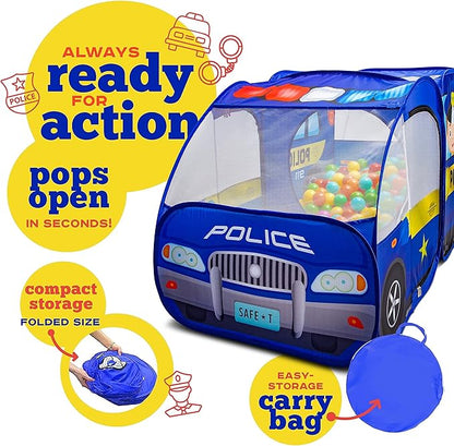 Police Car Pop Up Play Tent with Sound Button for Kids, Toddlers, Boys, Girls, Indoors & Outdoors – Playhouse for Interactive Fun - Foldable, Quick Setup Pretend Play Toys & Gift