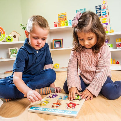 Open The Joy My Emotions Family Peg Puzzle – Emotional Recognition & Social Skills Puzzle for Kids | Montessori-Style Wooden Puzzle with 6 Emotion Pieces | Ages 4+