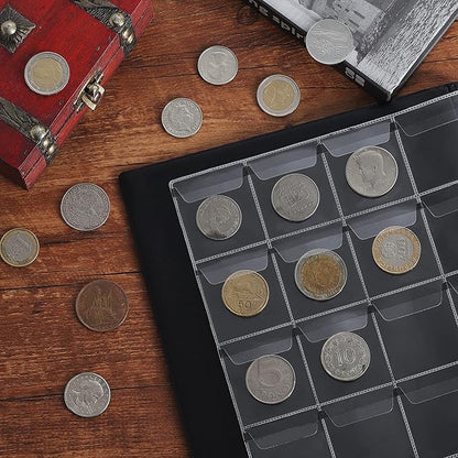 200 Pockets Coin Albums - 1.8x1.8 inch Grid Blue Coin Book 10 Pages Coin Collection Holder Letter Size Coin Storage Book 4.5x4.5 cm Pocket CS0220BL