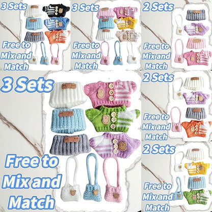 15cm & 17cm Doll Clothes Outfits Set - Premium Dress Up Bundle with Exquisite Accessories | Soft Fabric Fashion Doll Costume for 15-17cm Dolls (3set Pink+Purple+Green)