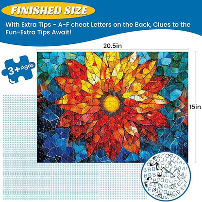 Puzzles for Adults 500 Pieces - Challenging Flower of Life Stained Glass Puzzle, Crystal Puzzle for Adults, Impossible Cool Mosaic Puzzles for Teens 12-16, Perfect for Game Nights 20.5X 15in