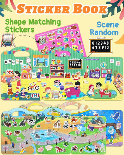 Benresive Reusable Sticker Book for Toddlers 2-4 Years, 3 Sets Travel Stickers for Kids, Waterproof Sticker Books for Toddlers 1-3, Crafts Activities for Todddlers 1-3 2-4 3-5