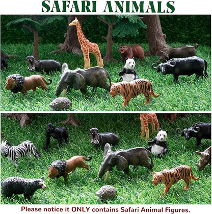 Toymany 14PCS 1-2" Tiny Jungle Animal Figures Toy, Realistic Mini Jungle Zoo Animal Figurines Cake Topper Toy Set, Easter Egg Christmas Birthday Gift Party Favor School Project for Kids Toddlers