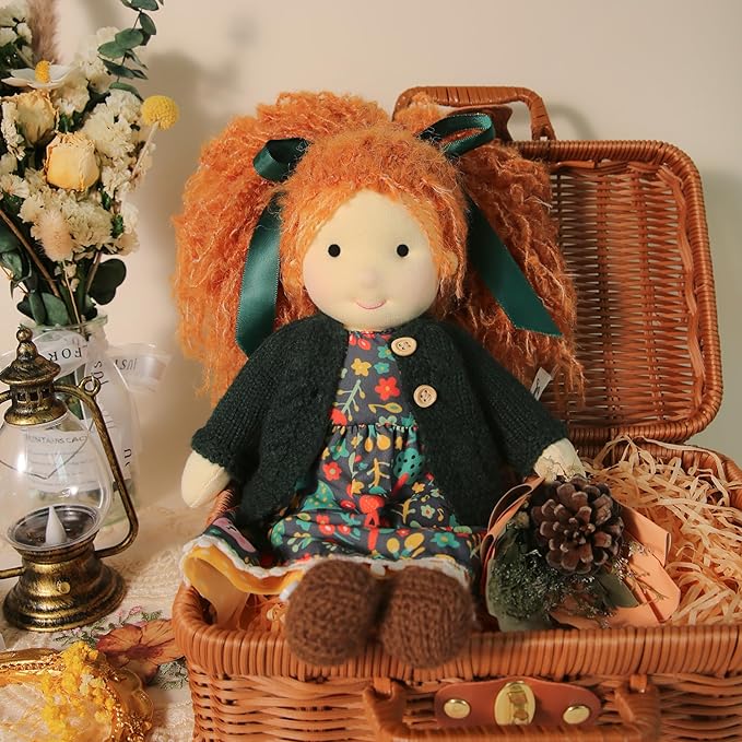 BlissfulPixie Handmade Waldorf Hanne 12" Soft Girl Rag Doll with Cute Stuffed Plush, Ideal First Doll for Babies & Toddlers