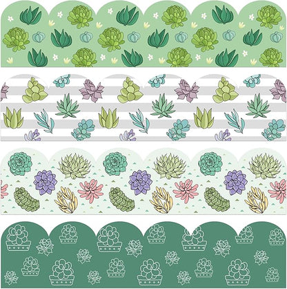 BeYumi Green Succulent Border Trim - 80Pcs Back to School Succulent Bulletin Board Borders Green Plants Border Trim Cactus Decor Classroom Office Chalkboard White Board Outdoor Party Garden Decoration