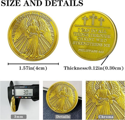 Christian Challenge Coin - Philippians 4:13 Angel Radiance Religious Coin for Faith & Strength | Ideal Christian Gifts for Men & Women Celebrating Faith and Strength (with Transparent Shell）