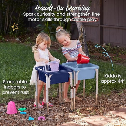 ECR4Kids 2-Station Sand and Water Adjustable Play Table, Sensory Bins, Navy/Powder Blue