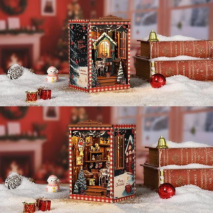 ISSEVE Book Nook Kit, DIY Miniature House Kit for Adults Teen Beginners, Dollhouse Mini Booknook Kits, Tiny House Bookshelf Decoration, 3D Wooden Puzzles Crafts Gifts (Merry Christmas)