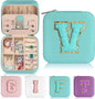 Parima Travel Jewelry Organizer Box - Small Case for Women, Mini Jewelry Box - Letter V, Aqua Blue