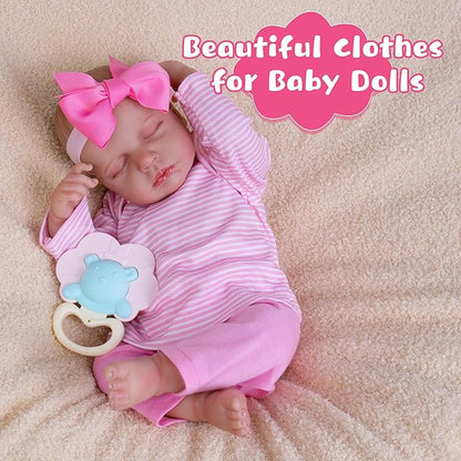 Reborn Baby Doll Accessories Pink Baby Doll Clothes 17-22 Inches Reborn Dolls Cute Newborn Outfits Gift Set for Realistic Dolls