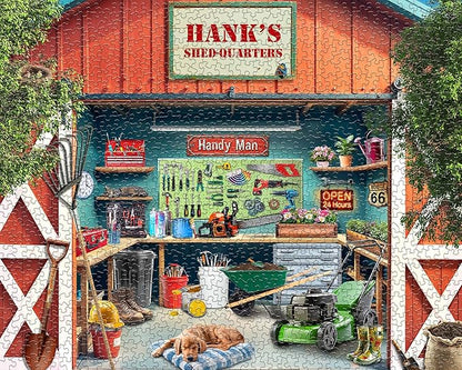 Springbok Shedquarters 1000 Piece Puzzle for Adults - Detailed Puzzle of a Handyman’s Workshop