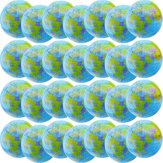 20 Pack Inflatable World Globe - 16 Inch Blow Up Earth Beach Ball for Summer Beach Party Favors
