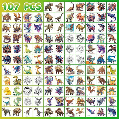 Aresvns Cute Dinosaur Temporary Tattoos for Kids, 117 Parttens Fake Cartoon Colorful Waterproof Tiny Tattoos for Girls Boys Birthday Party Summer Swimming Pool BBQ Decoration Supplies