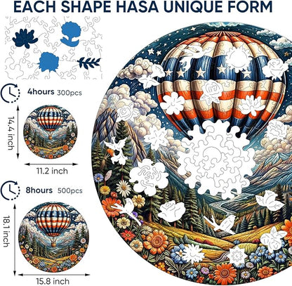 Wooden Puzzles 500 Piece, Hot Air Balloon Jigsaw Puzzles, Medium Unique Shape Animal Adult Puzzles, Irregular Best Gift for Adults and Kids Family Game (15.8x18.1 in)