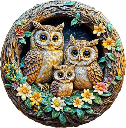 Wooden Puzzles for Adults - Owl Family Wooden Jigsaw Puzzle - Unique Shape 3D Vision Wood Puzzles Adult - Christmas Birthday Gifts for Adults/Friends/Family - 300pcs 13.4 * 13.1in