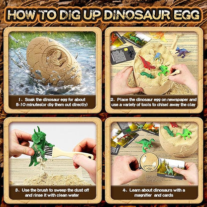 24 Dinosaurs Excavation Kit, Dino Egg Dig Kit with Magnifier, Surprise Dinosaur Toys for Kids 3 4 5 6 7 8 9 10 11 12 Years Old, Science Experiments STEM Birthday Party Favors Gifts for Boys & Girls