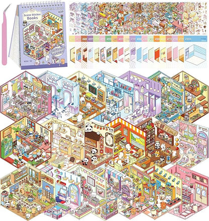 DIY 3D House Stickers, 4 Sets Fun DIY Stickers Scene Make Your Own Mini House Cute Cartoon Animal Scene Stickers for Kids Adult Sticker Art Relief Stress Pass The Time-20 Sets