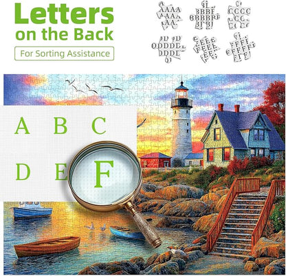 Lighthouse Sunset 500 Piece Puzzles for Adults Colorful Coastal Scene with Boats Jigsaw Puzzles 500 Pieces Seaside Landscape Family Puzzle Challenging Family Puzzle Games Gift for Adults (21"x15")