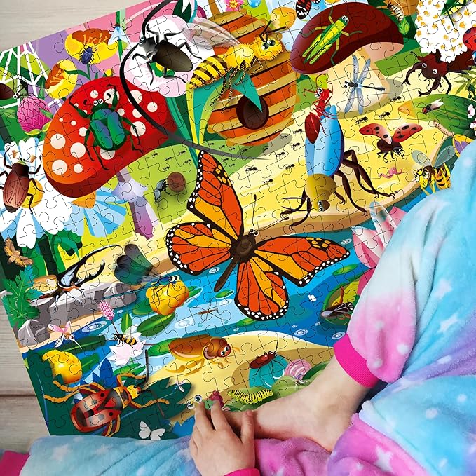 QUOKKA 300 Pieces Puzzles for Kids Ages 8-10 - 3X Set Floor Jigsaw Puzzles - Toy for Learning Ocean & Vimel & Bugs for 10-12 Year Old – Jigsaw Educational Game Gift for Boys and Girls