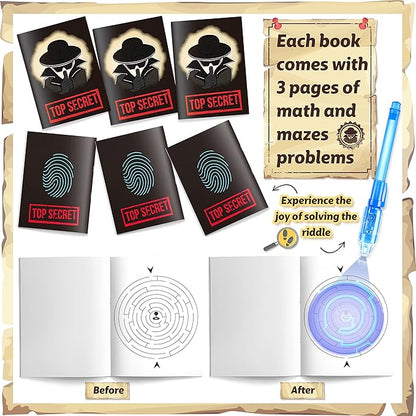 GIFTINBOX Invisible Ink Pens with UV light for Kids, Spy Pen Party Favors for Kids 8-12, 24Pack Invisible Ink Pen and Notebook, Magic Marker for Secret Message Birthday Party Favors for Kid 4-8