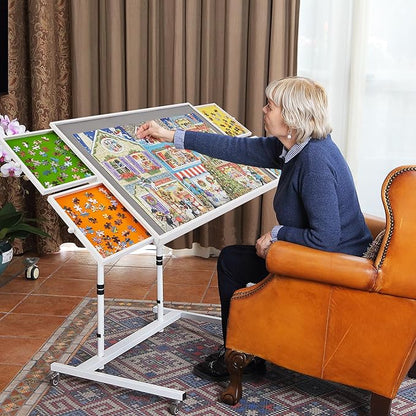 1000 Piece Jigsaw Puzzle Board Table with Drawers and Cover for Adults, Puzzle Board with Adjustable Angle and Height, Movable Puzzle Table with Legs, 30''x22'' Board with Storage