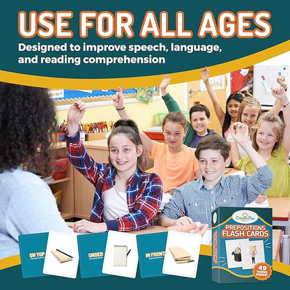 49 Preposition Vocabulary Builder Flash Cards Vol 1 Includes 7 Picture Card Prepositions with 5 Sequencing Learning Games for Kids, Parents, Teachers, ESL, Speech Therapy, Autism, ABA and Homeschool
