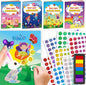 D-FantiX Dot Art Sticker Book Kits with Ink Pad, Mess-Free Finger Painting for Toddlers, Unicorn, Princess, Mermaid, Flower Fairy Arts and Crafts, Kids Travel Activities