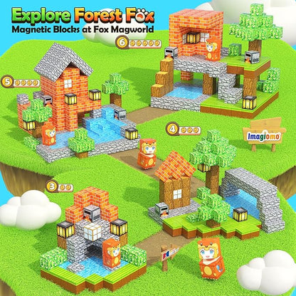 100PCS Magnetic Blocks - Build Mine Magnet World Froest Fox Adventure Set, Magnetic Toys Kids Games for Boys & Girls Age 3-5 5-7 8-12, Sensory Construction Outdoor Toys for Toddlers Birthday Gifts