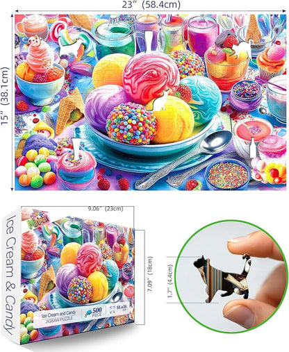 500 Piece Jigsaw Puzzle for Adults Colorful Ice Cream Candy Sweet Dessert with Letters on Back Cool Unique Fun Family ChallengingPuzzles for Seniors Family (23"x15")