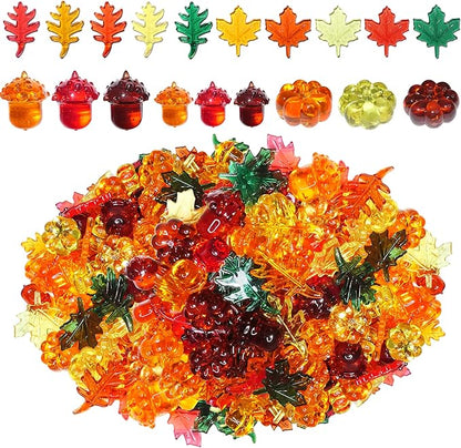 Fall Vase Filler,165 Pcs Acrylic Pumpkin Leaves Acorn Gems Sensory Bin Fillers for Thanksgiving Centerpieces Table Decorations,Table Scatters,Preschool Counting and Thanksgiving Craft