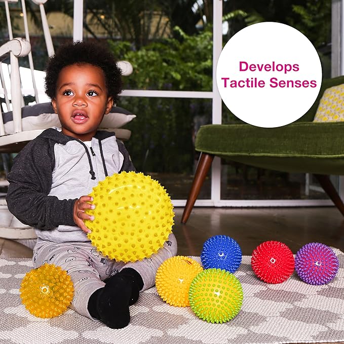 Edushape Original Sensory Ball for Baby - 7" Deflated with Pump, Transparent Yellow, Enhances Gross Motor Skills for Kids 6 Months & Up