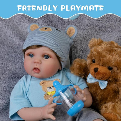 Reborn Baby Dolls 22-Inch Real Life Newborn Dolls Soft Cloth Body Lifelike Baby Doll Boys with Clothes and Toy Accessories Life Size Realistic Baby Doll for Kids Age 3+