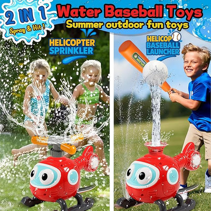 2 in 1 Water Sprinklers T Ball Set for Kids & Toddlers, Outdoor Baseball and Spray Play Toy, Backyard Summer Yard Games, Connects to Garden Hose, Fun Water Toys for Lawn, Pool or Party Activities