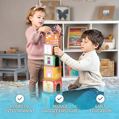 Play Brainy Farm Animal Sorting and Stacking Toys for Toddlers Ages 1-3 - 6 Sets of Animal Stacking Blocks Toddler Toys for Girls and Boys for Preschool Concepts & Early Learning Baby Gifts