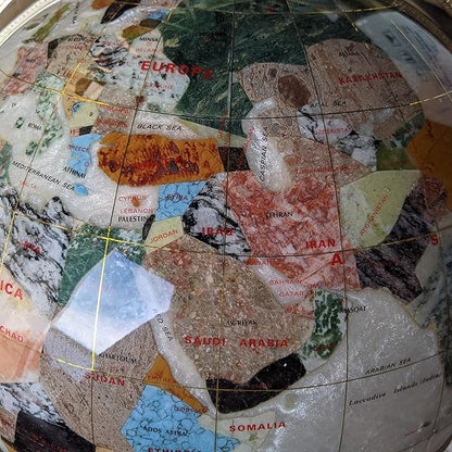 Last one on Earth! 2002 Edition Vintage Unique Art Since 1996 Pearl Swirl Table Top Gemstone World Globe with New Zinc Alloy Stand (2002 Collector Version Pearl Tripod Gold)
