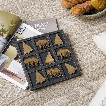 NIKKY HOME Cute Bear Decorative Wooden Board Travel Game Tic Tac Toe for Fun Coffee Table Decor