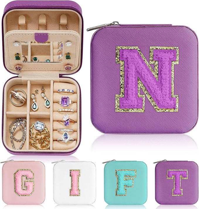 Parima Back to School Jewelry Case | High School Travel Accessories for Girls | Small Jewelry Box - Letter N, Purple