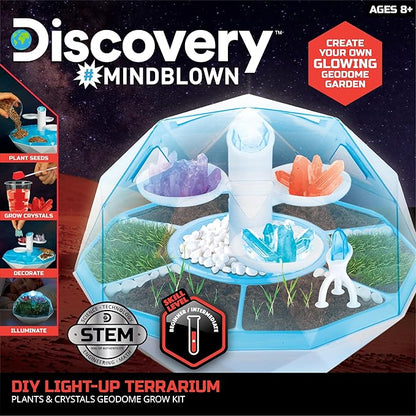 Discovery™ DIY Light-Up LED Terrarium - Plants & Crystals Geodome Grow Kit, 3 Colorful Crystal Formations, Rye Grass, Education STEM Activity Set, Indoor Science Experiment, Chemistry Gift