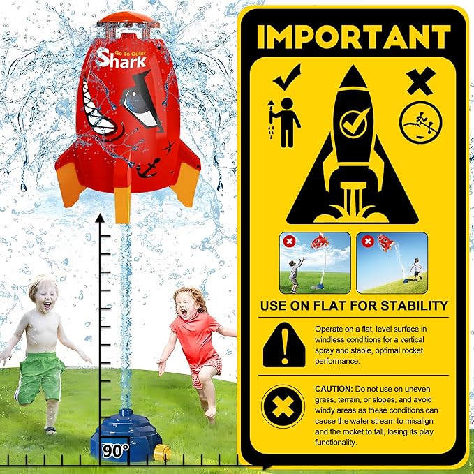 Water Rocket Sprinkler for Kids, Outdoor Sprinkler Rocket Launcher Toy for Backyard, Summer Water Toys for Kids Ages 3-12, Fun Water Powered Rocket Toy (Red-5)